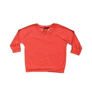 Tahari Woman's Large Shirt Coral Pink Round Neck Valentines Shirt Casual Top